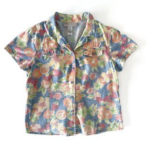 Sag Harbor Sport Vintage Button Up Top Women's Large L Novelty Fruit Print Retro